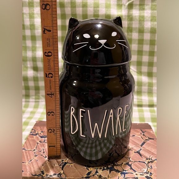 NWT RAE DUNN CAT “BEWARE” STORAGE CANNISTER. - Picture 6 of 6